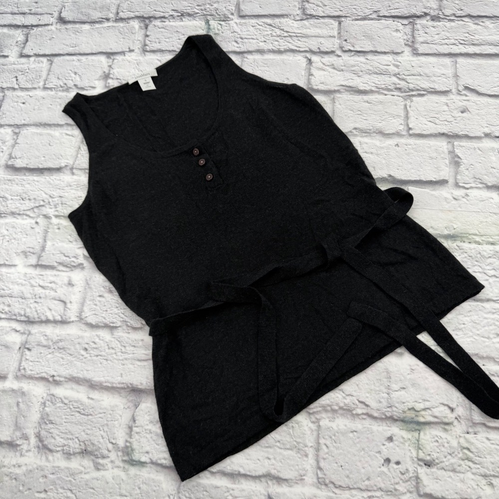 Max Mara Womens Cashmere Blend Knit Tank Top Black Tie Waist Henley Small